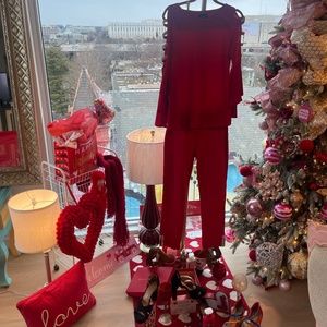 Cold Sleeve Ruby & Rhinestones Top By MSK &  Matching Pants By ATTYRE New York